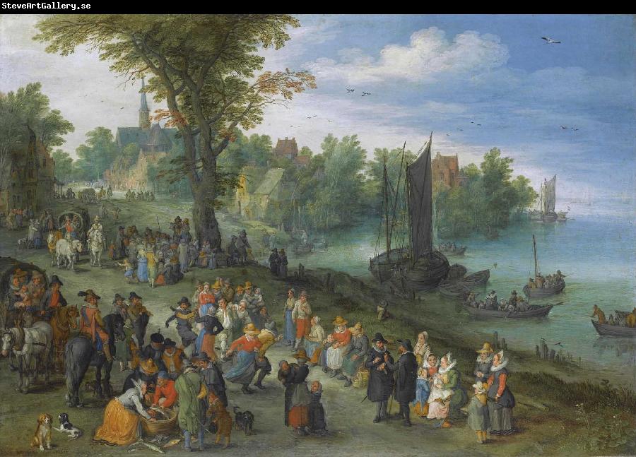 Jan Brueghel People dancing on a river bank